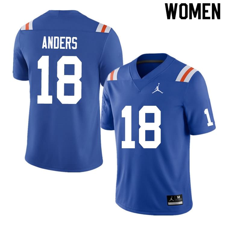 NCAA Florida Gators Jack Anders Women's #18 Nike Blue Throwback Stitched Authentic College Football Jersey UIW6764DC